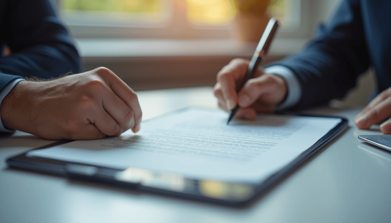 Close-up view of a digital contract being signed on a tablet