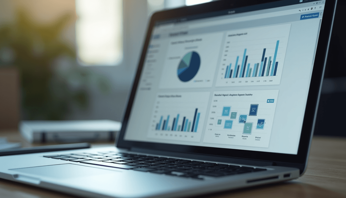 Close-up view of a laptop screen displaying business analytics dashboard