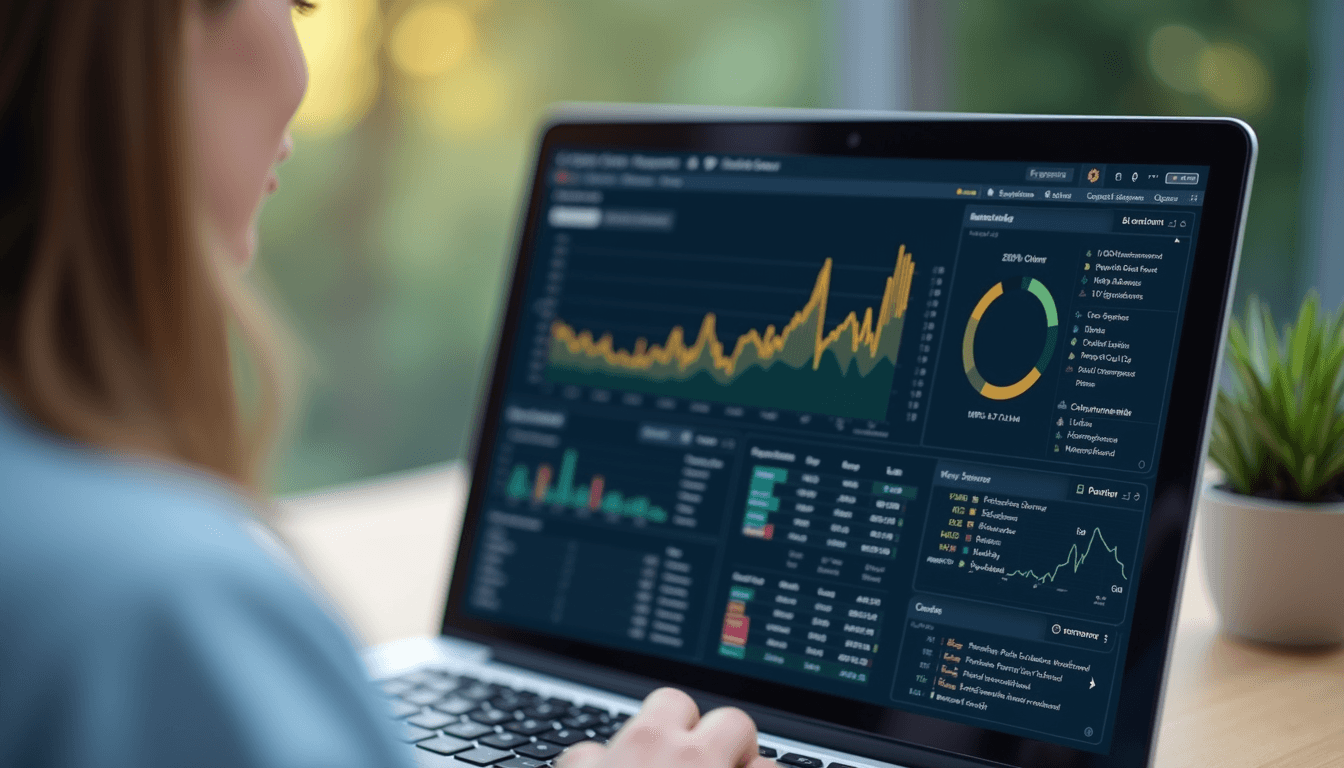 Close-up view of a laptop screen displaying data analytics software during a training session