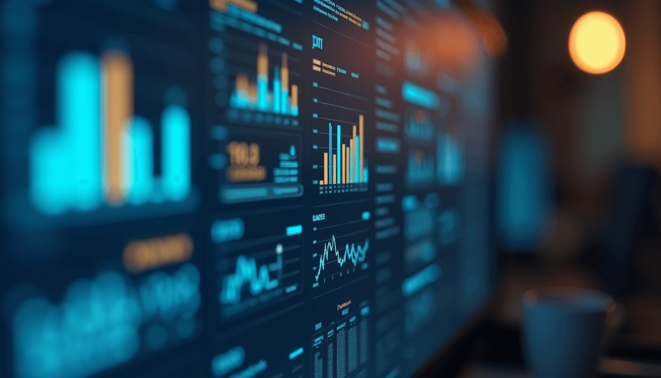Close-up view of a business dashboard displaying key performance indicators