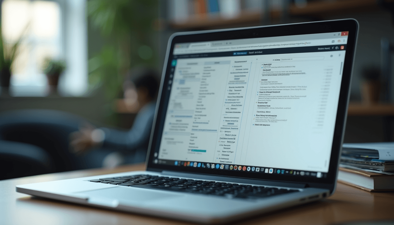 Close-up view of a laptop screen showing a tech consultant’s project plan