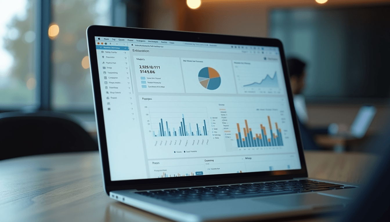 Close-up view of a laptop screen showing data analytics dashboard during training